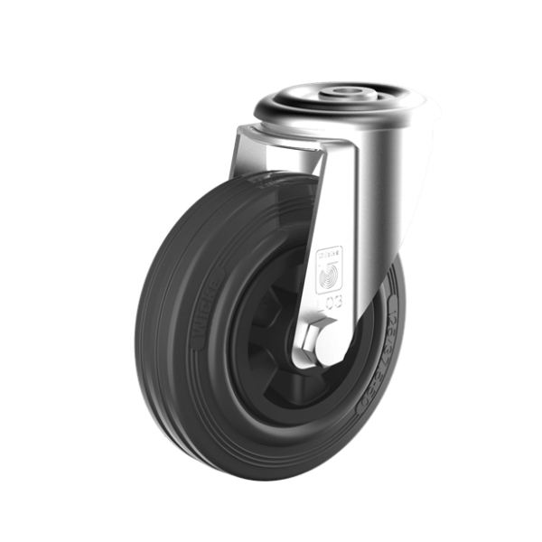 Rubber zwenkwiel 100mm boutbev. 70kg