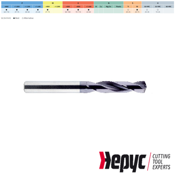 Hepyc HM TIALN boor D6537S 3XD 3.00mm L=20/62mm