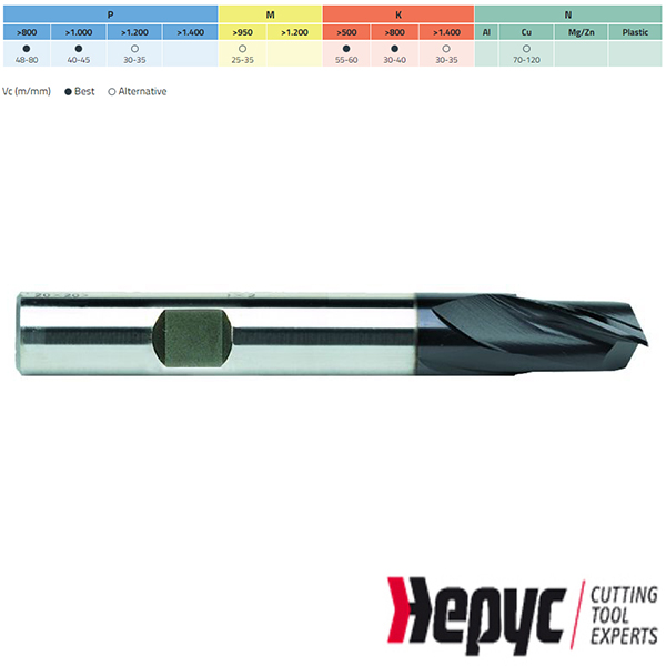 Hepyc spiebaanfrees HSSE TIALN N Weldon 2Z/22 20mm