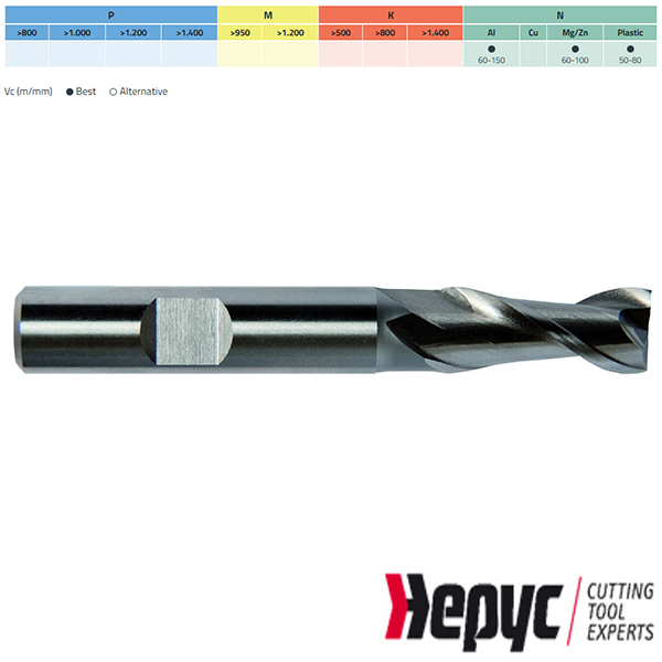 Hepyc spiebaanfrees HSSE W (Alum) Weldon 2Z/40 14mm