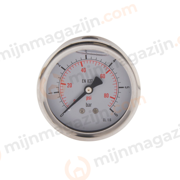 Manometer RVS glyc. 0-2.5 bar 63mm achter 1/4